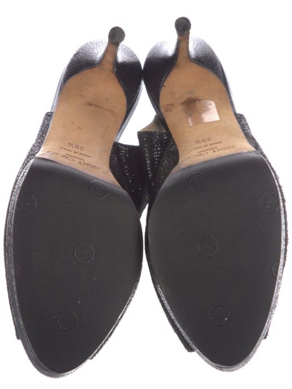 JIMMY CHOO Nova Black Glitter Peep Toe Slingback Sandals Heels US 9.5  IT39.5 - Picture 7 of 8